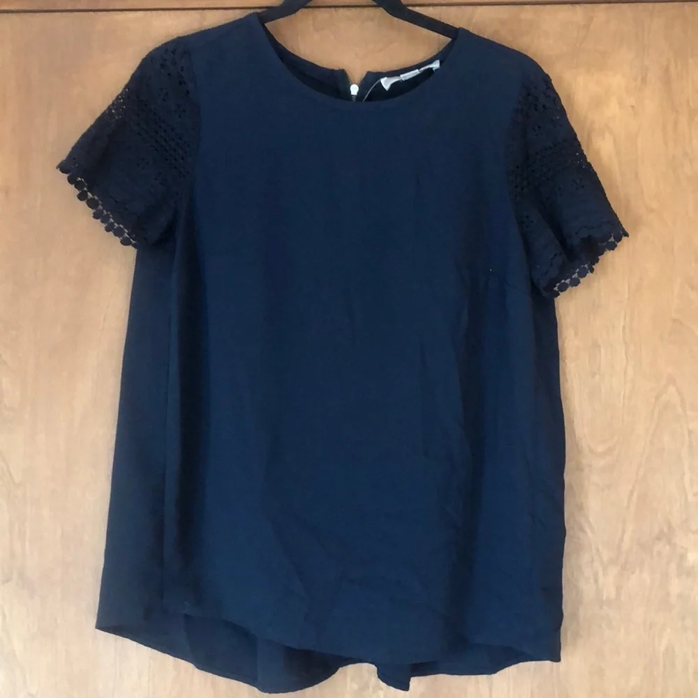 Michael Kors navy blue blouse with crochet sleeves